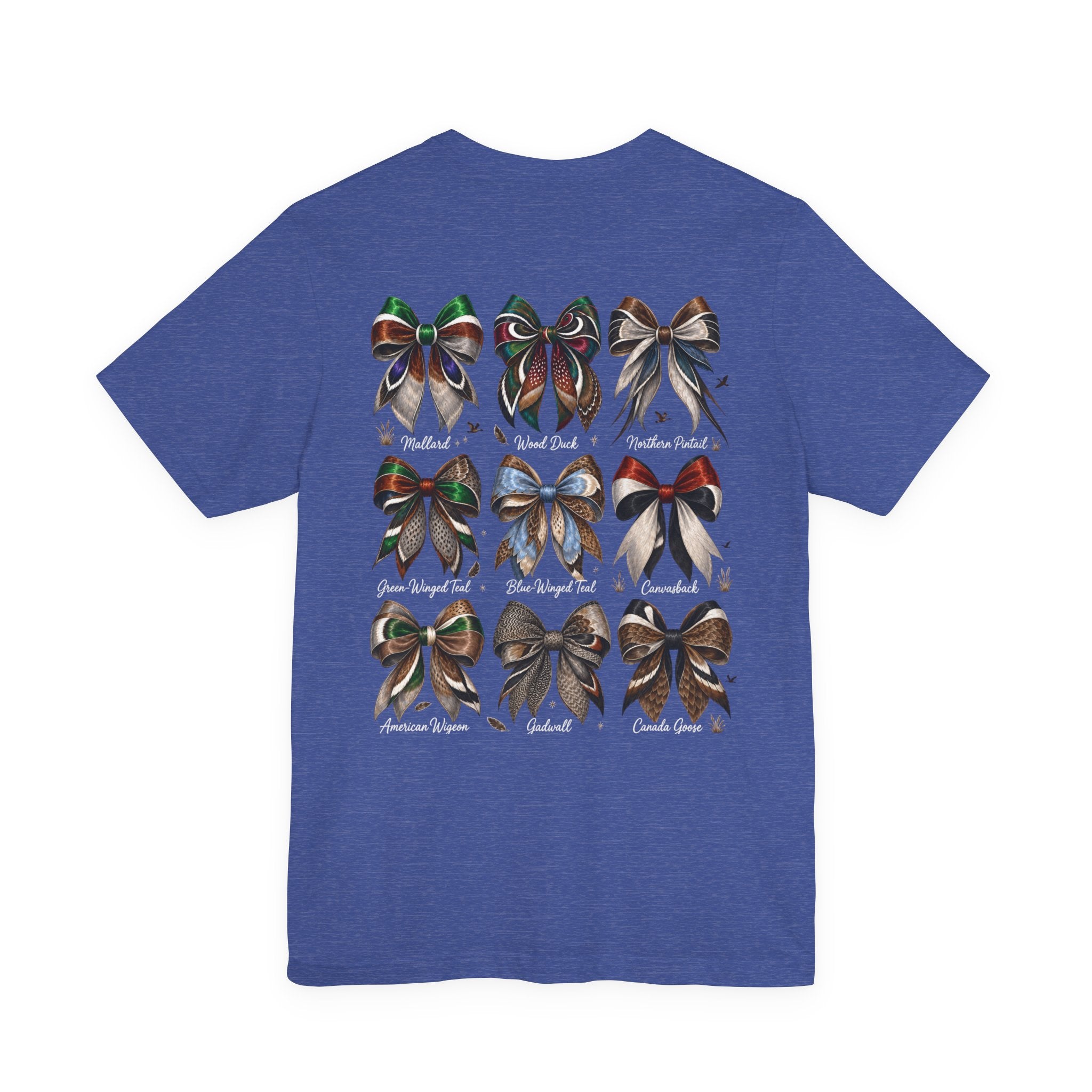 Waterfowl Bow Pattern T‑Shirt — Vintage Ribbon Grid Graphic Tee