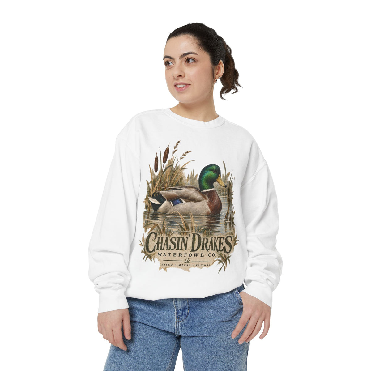Women’s Mallard Crewneck Sweatshirt | Chasin’ Drakes Waterfowl Co. Heritage Duck Hunting Pullover
