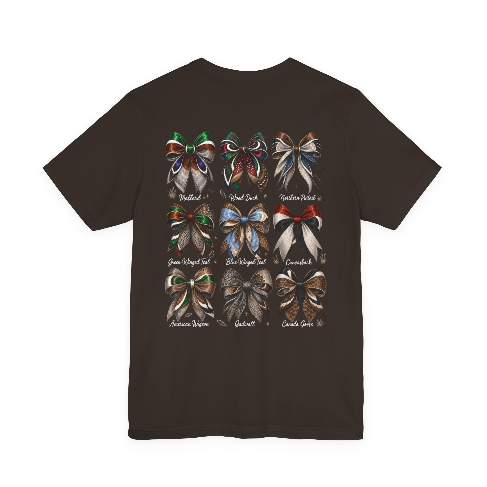 Waterfowl Bow Pattern T‑Shirt — Vintage Ribbon Grid Graphic Tee