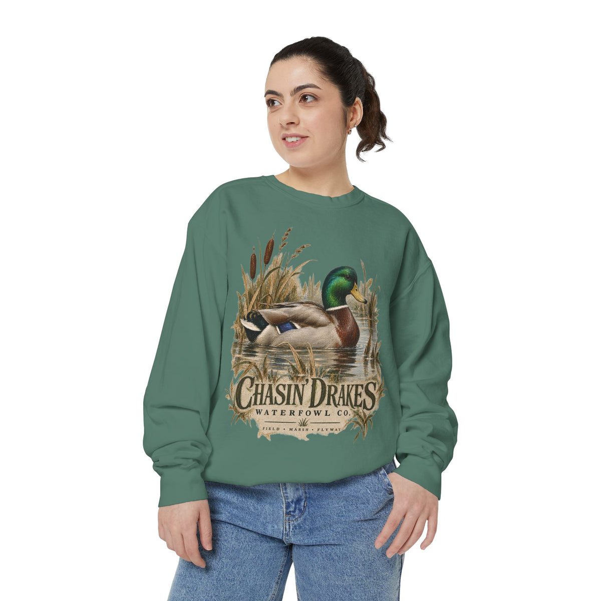 Women’s Mallard Crewneck Sweatshirt | Chasin’ Drakes Waterfowl Co. Heritage Duck Hunting Pullover
