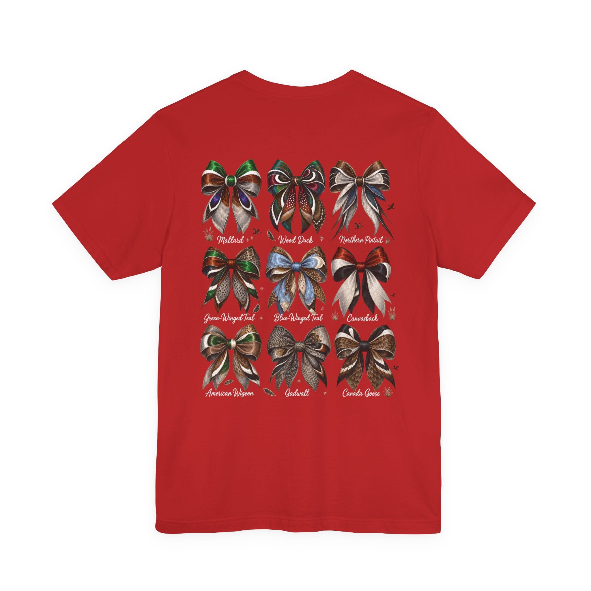 Waterfowl Bow Pattern T‑Shirt — Vintage Ribbon Grid Graphic Tee