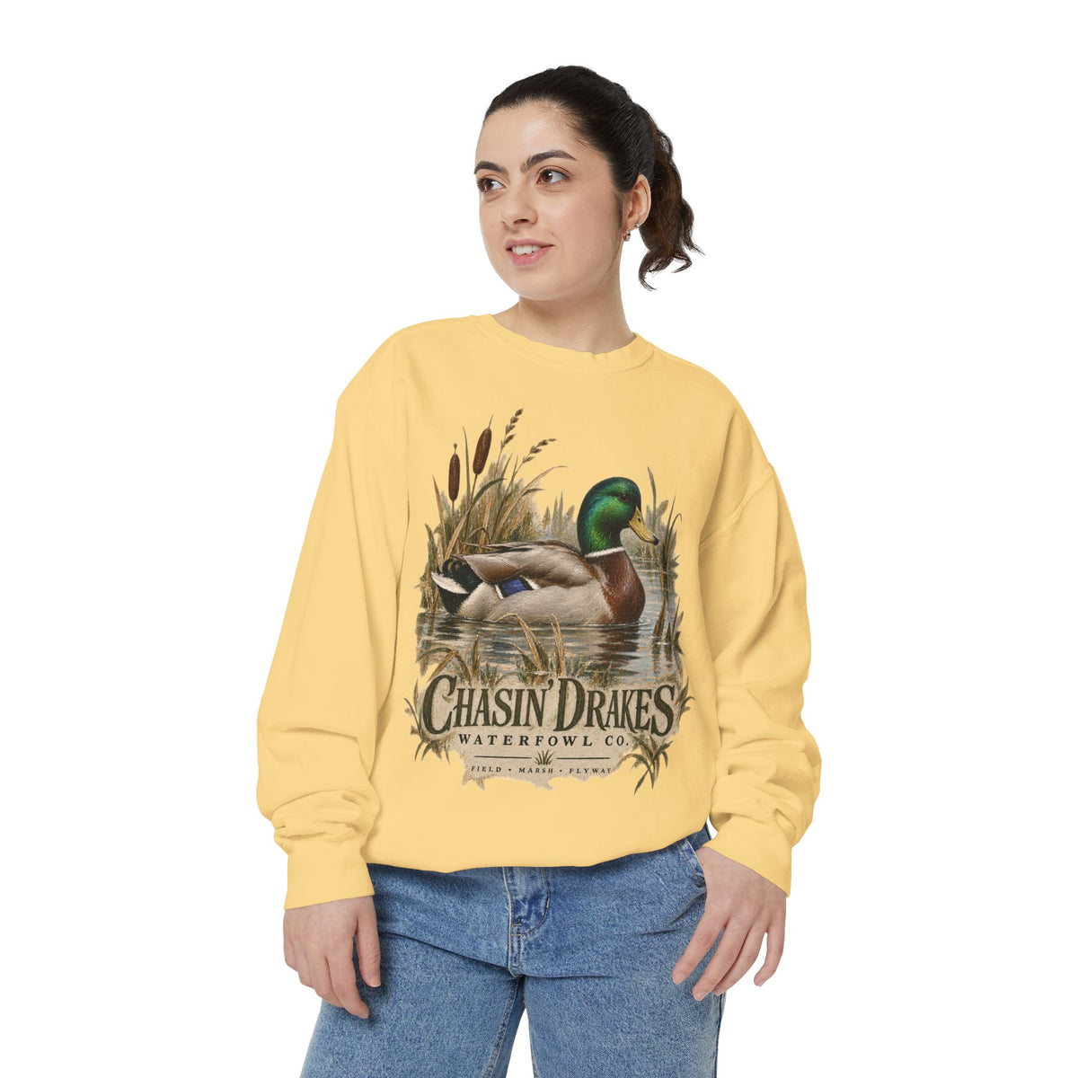 Women’s Mallard Crewneck Sweatshirt | Chasin’ Drakes Waterfowl Co. Heritage Duck Hunting Pullover