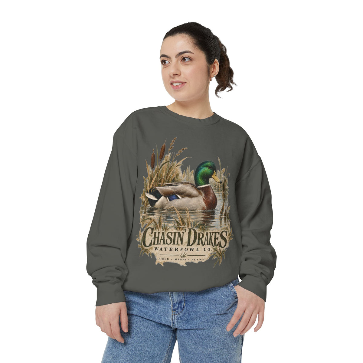 Women’s Mallard Crewneck Sweatshirt | Chasin’ Drakes Waterfowl Co. Heritage Duck Hunting Pullover
