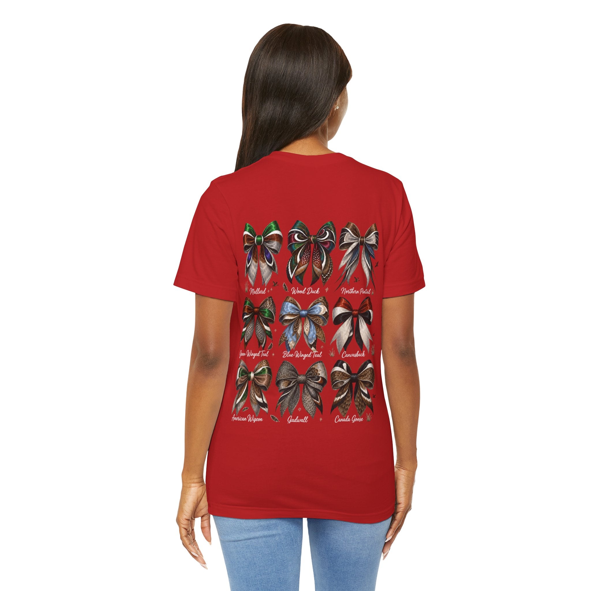 Waterfowl Bow Pattern T‑Shirt — Vintage Ribbon Grid Graphic Tee