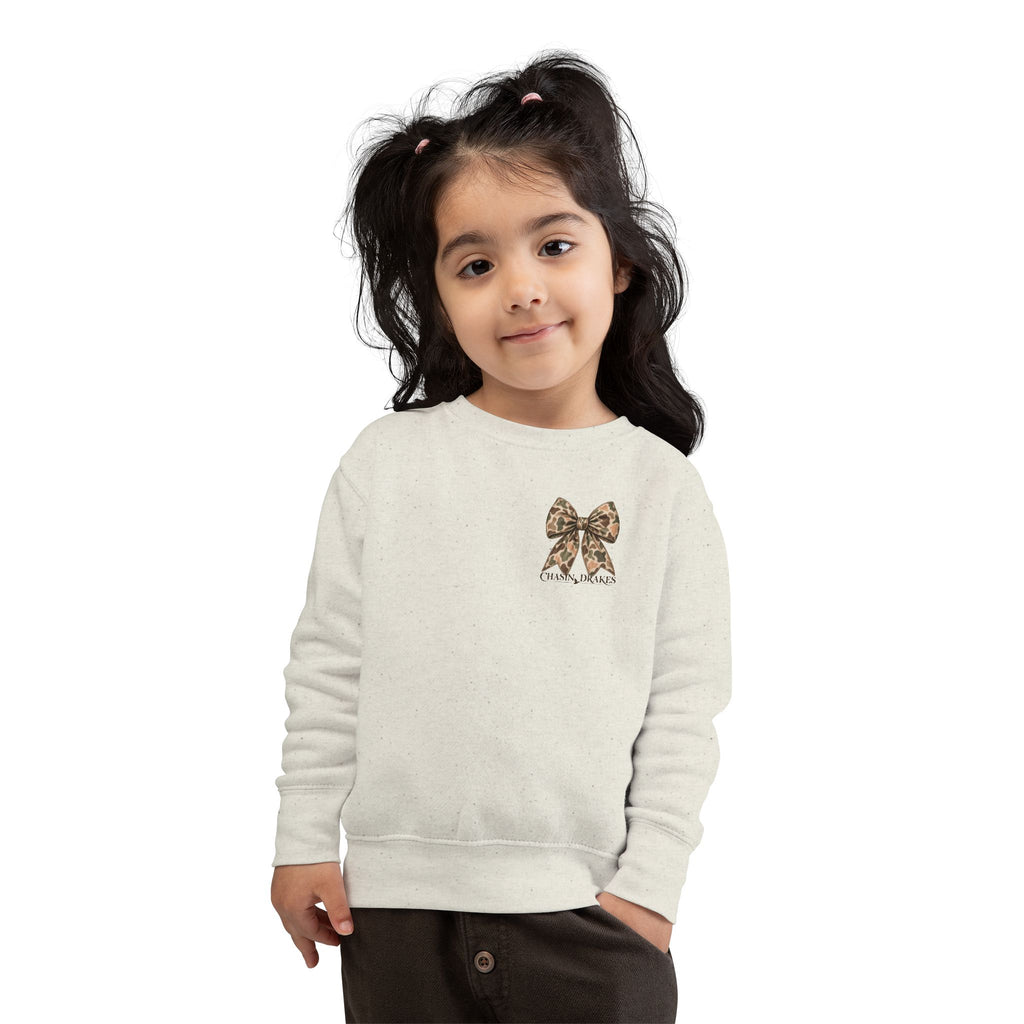 Toddler Vintage Camo Bow Crewneck Sweatshirt | Chasin’ Drakes Mini Waterfowl Sweatshirt