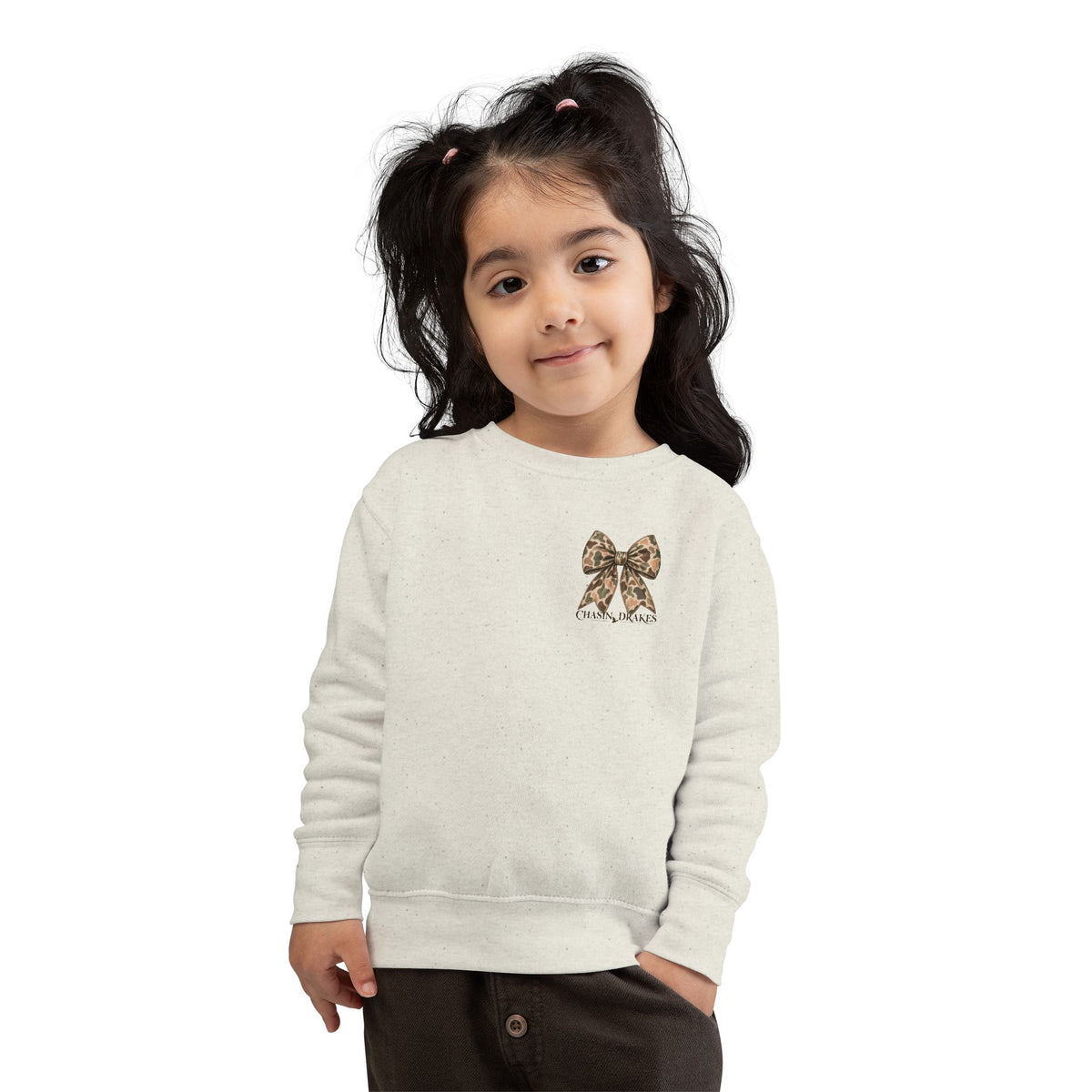 Toddler Vintage Camo Bow Crewneck Sweatshirt | Chasin’ Drakes Mini Waterfowl Sweatshirt