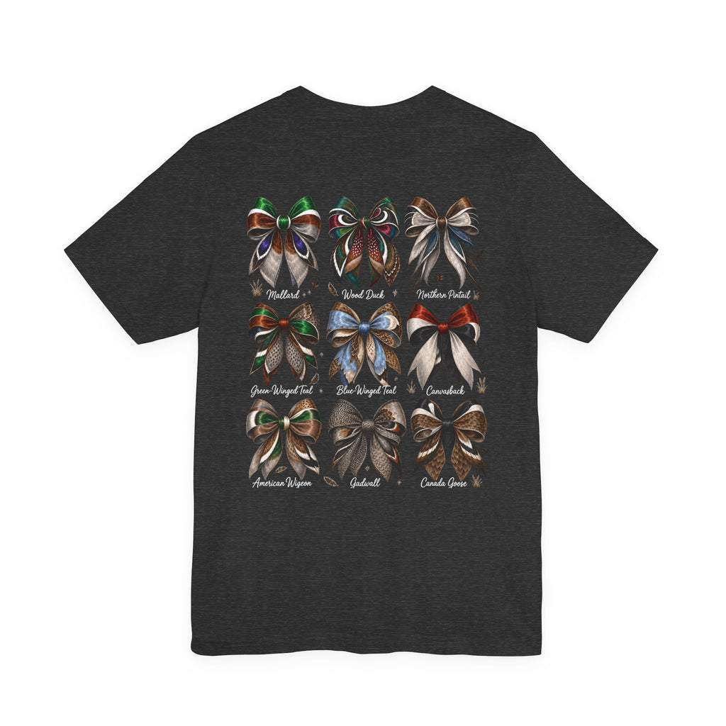 Waterfowl Bow Pattern T‑Shirt — Vintage Ribbon Grid Graphic Tee