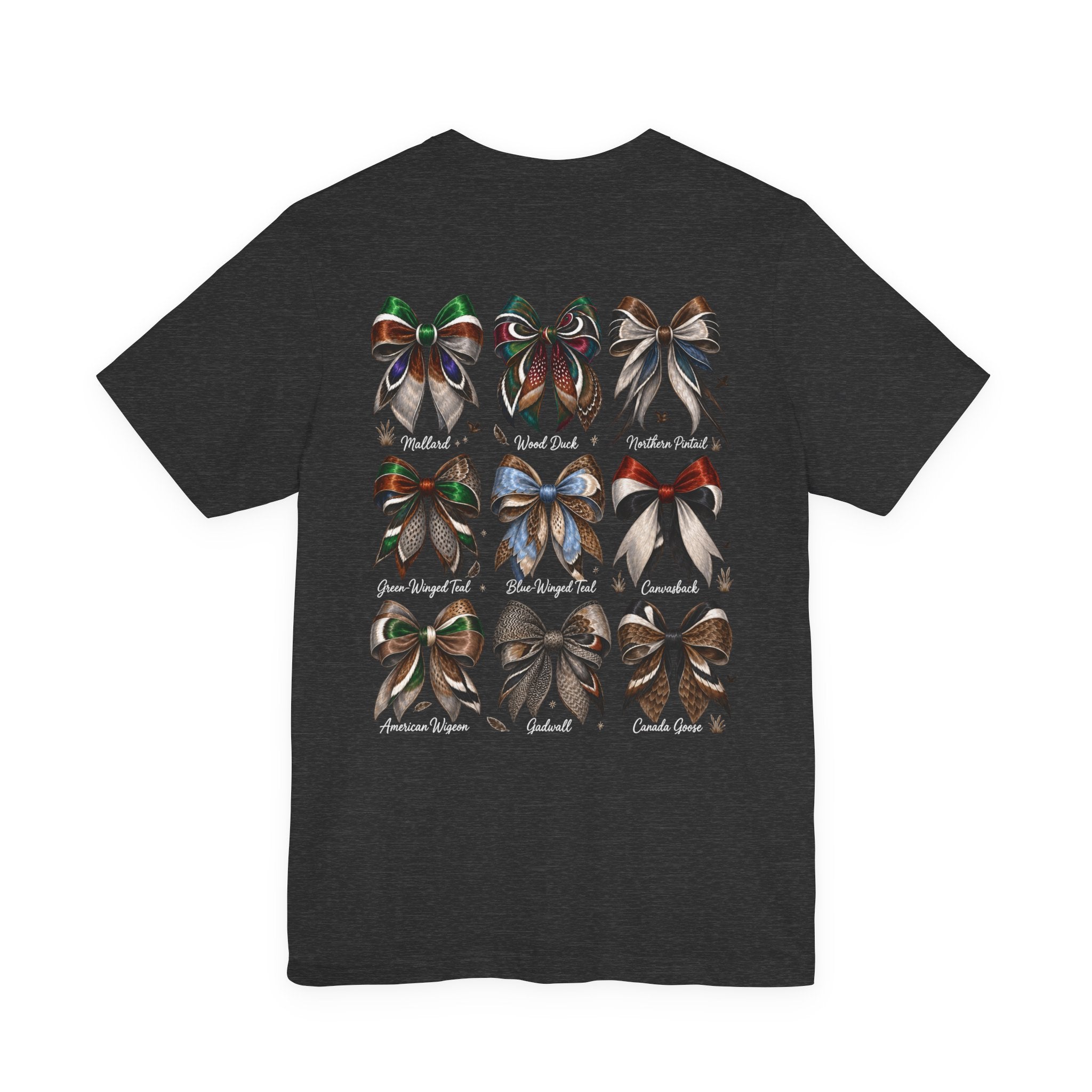 Waterfowl Bow Pattern T‑Shirt — Vintage Ribbon Grid Graphic Tee