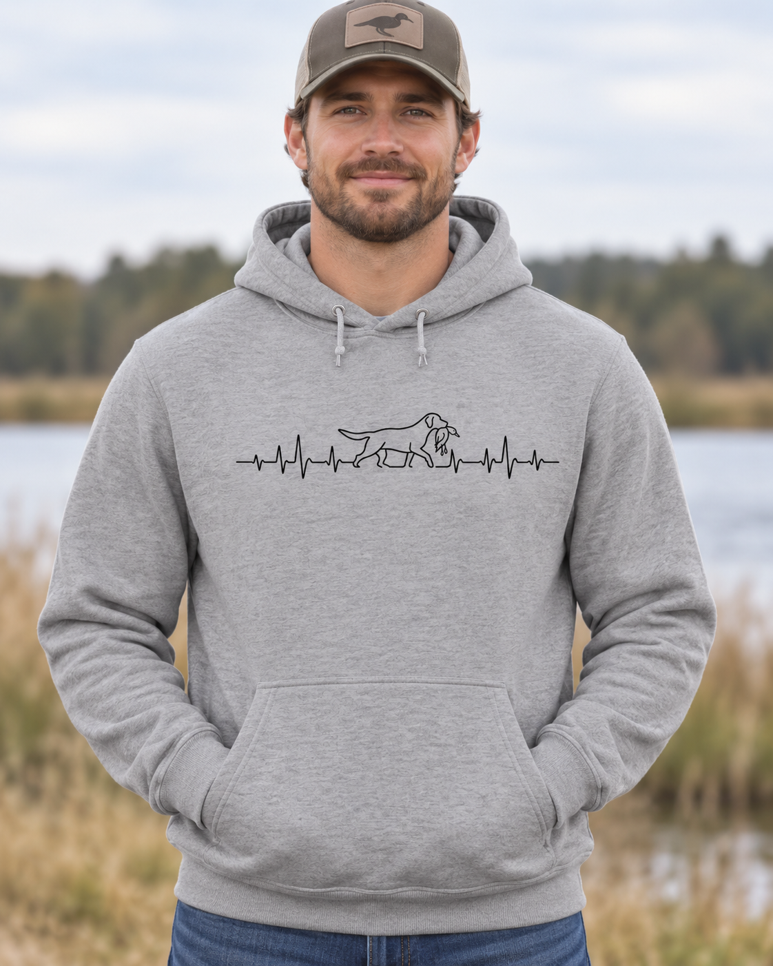 Chasin' Drakes Duck Hunting Hoodie — Heartbeat Mallard Line Art