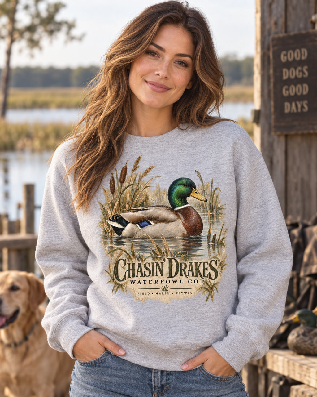 Women’s Mallard Crewneck Sweatshirt | Chasin’ Drakes Waterfowl Co. Heritage Duck Hunting Pullover