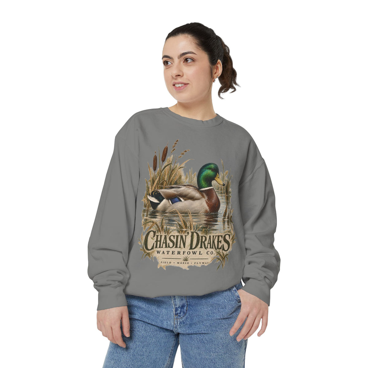 Women’s Mallard Crewneck Sweatshirt | Chasin’ Drakes Waterfowl Co. Heritage Duck Hunting Pullover