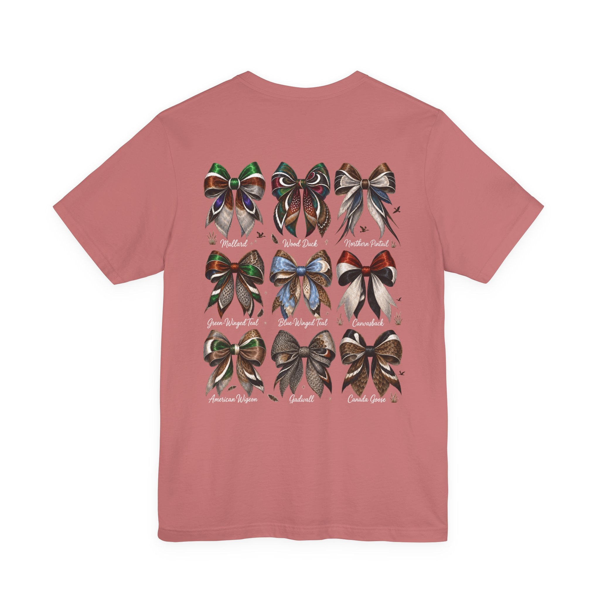 Waterfowl Bow Pattern T‑Shirt — Vintage Ribbon Grid Graphic Tee