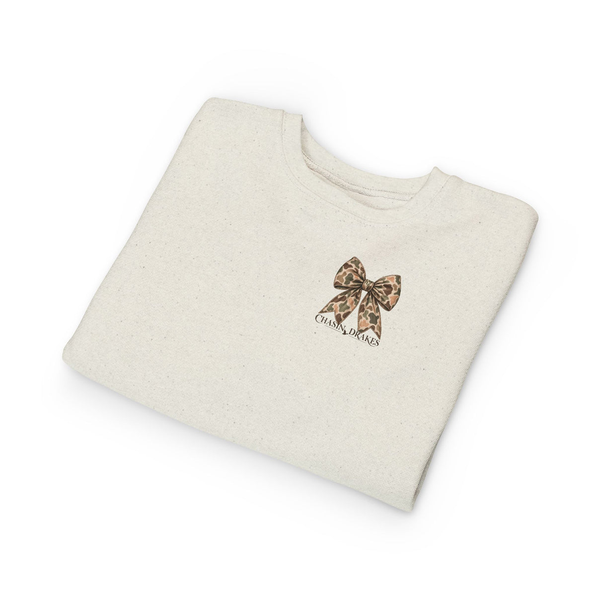 Toddler Vintage Camo Bow Crewneck Sweatshirt | Chasin’ Drakes Mini Waterfowl Sweatshirt