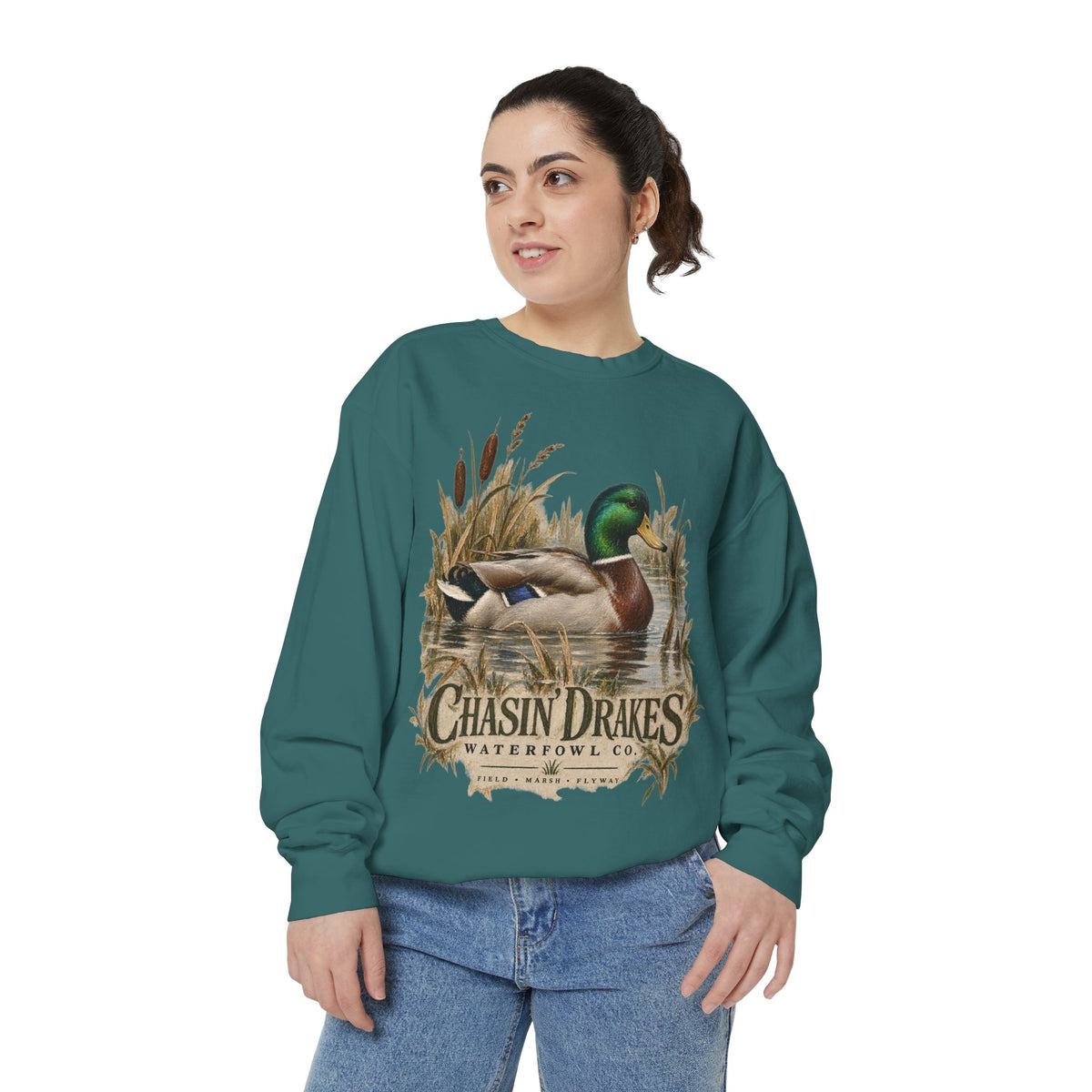 Women’s Mallard Crewneck Sweatshirt | Chasin’ Drakes Waterfowl Co. Heritage Duck Hunting Pullover