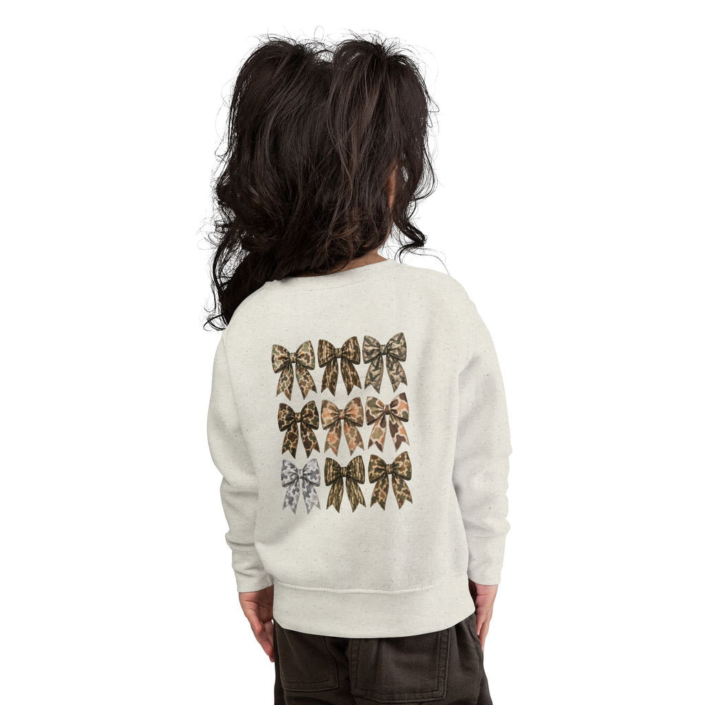 Toddler Vintage Camo Bow Crewneck Sweatshirt | Chasin’ Drakes Mini Waterfowl Sweatshirt