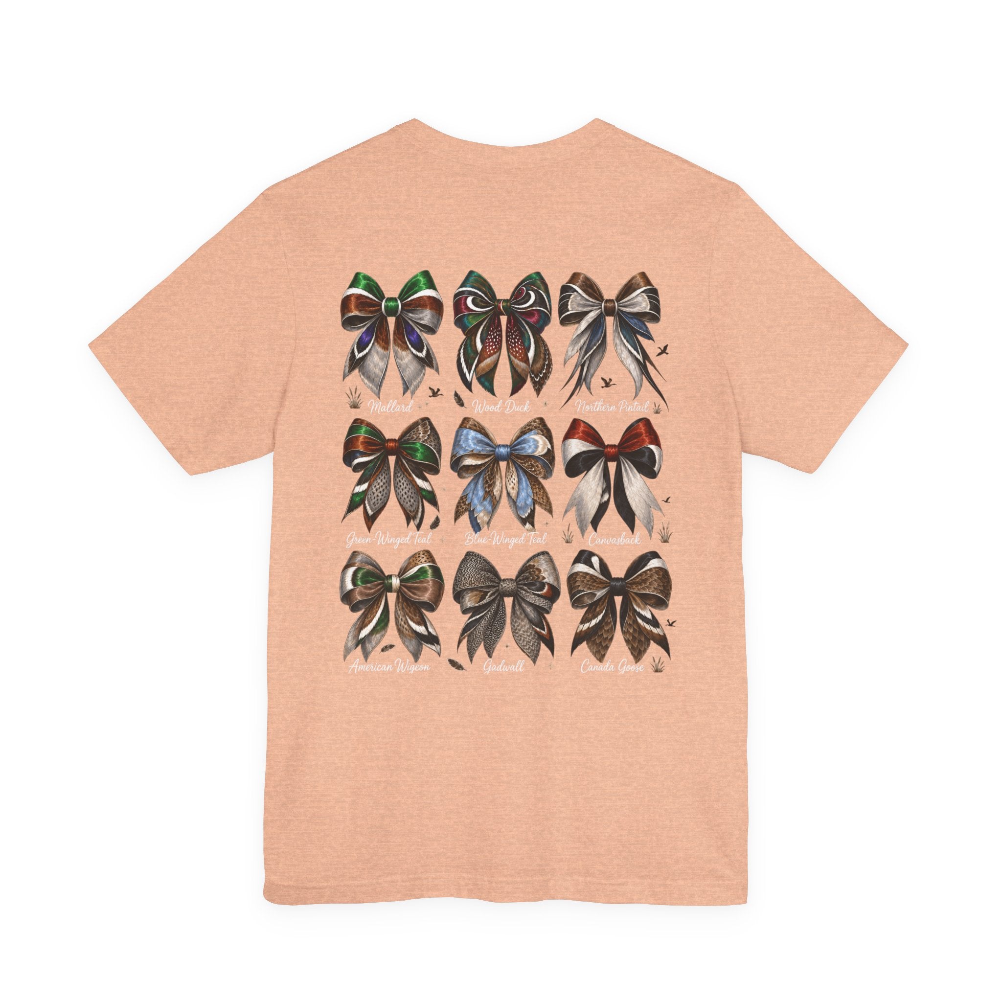 Waterfowl Bow Pattern T‑Shirt — Vintage Ribbon Grid Graphic Tee