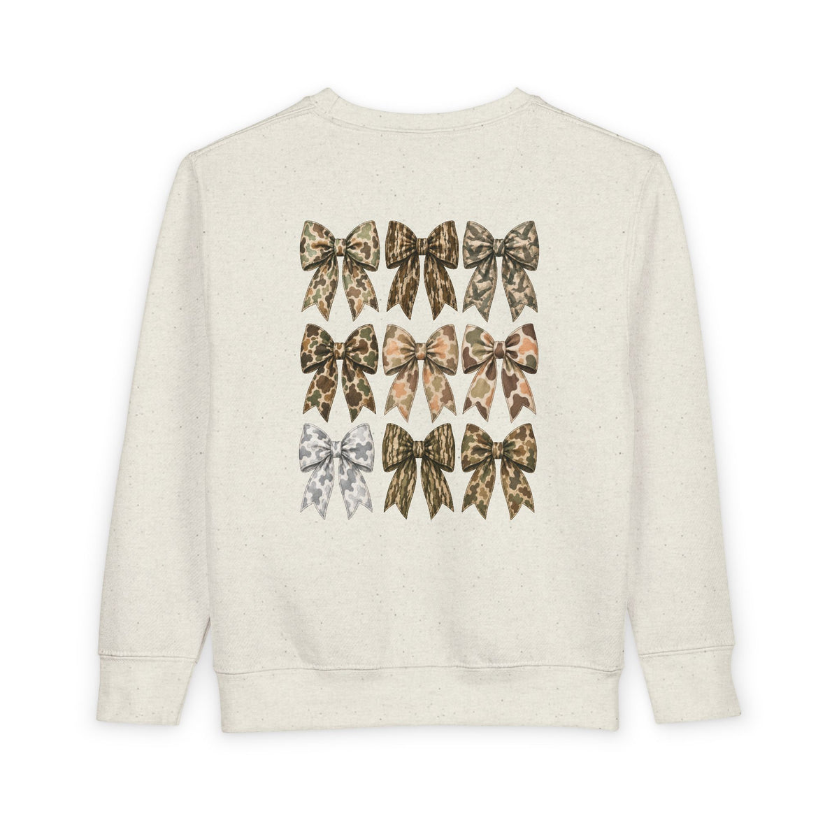 Toddler Vintage Camo Bow Crewneck Sweatshirt | Chasin’ Drakes Mini Waterfowl Sweatshirt